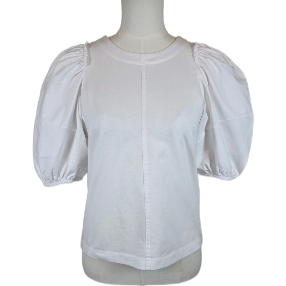 Madewell White 100% Cotton Puff Sleeve Crew Neck Top